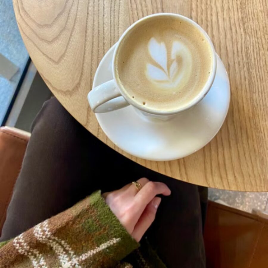 A latte on the coffee bar at Blue 42's Brewing Barn